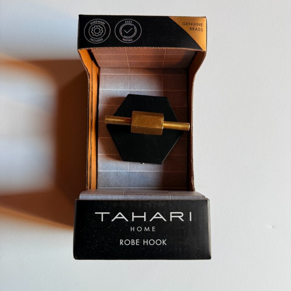 TAHARI Home Genuine Brass Robe Hook Hardware - Gold + Black Trim